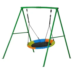 VEVOR Swing Set for Backyard, 32 in Saucer Swing Seat and Belt Seat, with Heavy Duty A-Frame Metal Stand, 440 lbs Load Capacity, Reinforced with Spiral Ground Anchors, Swingset Outdoor for Kids