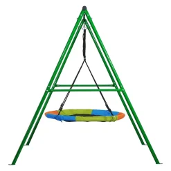 VEVOR Swing Set for Backyard, 32 in Saucer Swing Seat and Belt Seat, with Heavy Duty A-Frame Metal Stand, 440 lbs Load Capacity, Reinforced with Spiral Ground Anchors, Swingset Outdoor for Kids