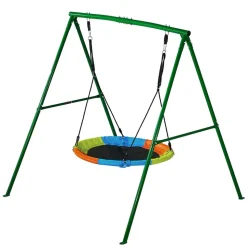 VEVOR Swing Set for Backyard, 32 in Saucer Swing Seat and Belt Seat, with Heavy Duty A-Frame Metal Stand, 440 lbs Load Capacity, Reinforced with Spiral Ground Anchors, Swingset Outdoor for Kids