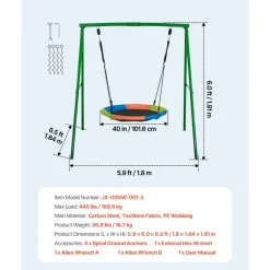 VEVOR Swing Set for Backyard, 32 in Saucer Swing Seat and Belt Seat, with Heavy Duty A-Frame Metal Stand, 440 lbs Load Capacity, Reinforced with Spiral Ground Anchors, Swingset Outdoor for Kids