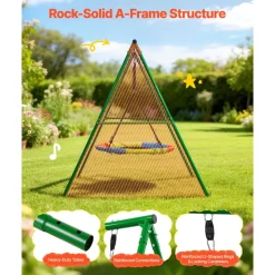 VEVOR Swing Set for Backyard, 32 in Saucer Swing Seat and Belt Seat, with Heavy Duty A-Frame Metal Stand, 440 lbs Load Capacity, Reinforced with Spiral Ground Anchors, Swingset Outdoor for Kids
