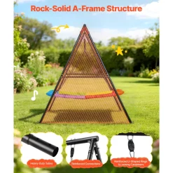 VEVOR Swing Set for Backyard, 60 x 32 in Swing Seat with Heavy Duty A-Frame Metal Stand, 440 lbs Load Capacity, Reinforced with Spiral Ground Anchors, Swingset Outdoor for Kids, Black and Colorful