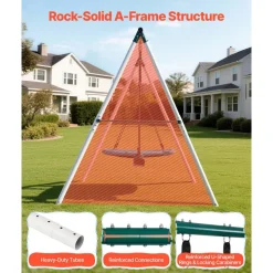 VEVOR Swing Set for Backyard, 45 x 30 in Swing Seat and Two Belt Seats, with Heavy Duty A-Frame Metal Stand, 700 lbs Load Capacity, Reinforced with Spiral Ground Anchors, Swingset Outdoor for Kids