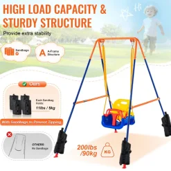VEVOR Swing Sets for Backyard, 3-in-1 Toddler Swing Set with 4 Sandbags, Foldable Metal Stand, Easy to Assemble, Swingset Indoor/Outdoor for Kids 3-6 Years, Youth 6-10 Years and Teenagers 10+