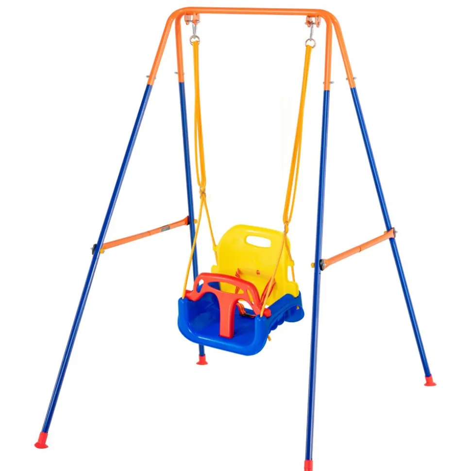 VEVOR Swing Sets for Backyard, 3-in-1 Toddler Swing Set with 4 Sandbags, Foldable Metal Stand, Easy to Assemble, Swingset Indoor/Outdoor for Kids 3-6 Years, Youth 6-10 Years and Teenagers 10+