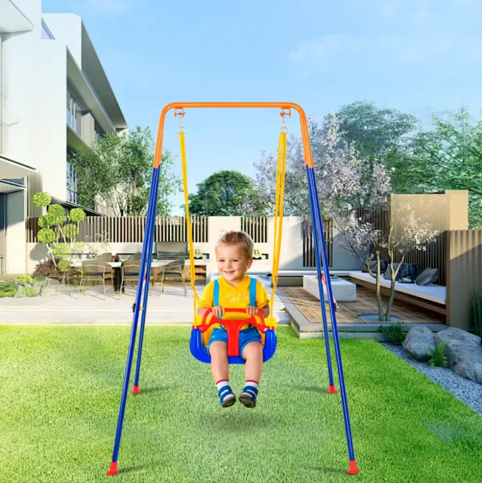 VEVOR Swing Sets for Backyard, 3-in-1 Toddler Swing Set with 4 Sandbags, Foldable Metal Stand, Easy to Assemble, Swingset Indoor/Outdoor for Kids 3-6 Years, Youth 6-10 Years and Teenagers 10+