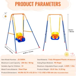 VEVOR Swing Sets for Backyard, 3-in-1 Toddler Swing Set with 4 Sandbags, Foldable Metal Stand, Easy to Assemble, Swingset Indoor/Outdoor for Kids 3-6 Years, Youth 6-10 Years and Teenagers 10+
