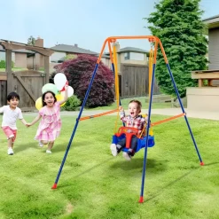 VEVOR Swing Sets for Backyard, 3-in-1 Toddler Swing Set with 4 Sandbags, Foldable Metal Stand, Easy to Assemble, Swingset Indoor/Outdoor for Kids 3-6 Years, Youth 6-10 Years and Teenagers 10+