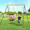 VEVOR Swing Sets for Backyard, 440lbs Load Capacity Swing Set, with 1 Saucer Swing Seat, 1 Belt Swing Seat, Heavy Duty A-Frame Metal Swing Stand and Adjustable Rope, Swingset Outdoor for Kids