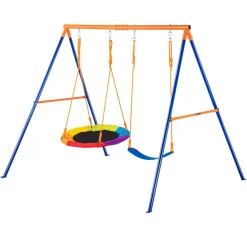VEVOR Swing Sets for Backyard, 440lbs Load Capacity Swing Set, with 1 Saucer Swing Seat, 1 Belt Swing Seat, Heavy Duty A-Frame Metal Swing Stand and Adjustable Rope, Swingset Outdoor for Kids