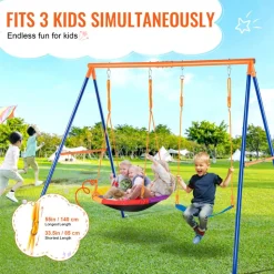 VEVOR Swing Sets for Backyard, 440lbs Load Capacity Swing Set, with 1 Saucer Swing Seat, 1 Belt Swing Seat, Heavy Duty A-Frame Metal Swing Stand and Adjustable Rope, Swingset Outdoor for Kids