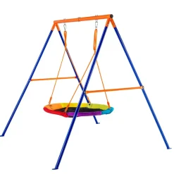 VEVOR Swing Sets for Backyard, 440lbs Load Capacity Swing Set, 40" Saucer Swing Seat with Heavy Duty A-Frame Metal Swing Stand and Adjustable Rope, Easy to Assemble, Swingset Outdoor for Kids