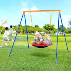 VEVOR Swing Sets for Backyard, 440lbs Load Capacity Swing Set, 40" Saucer Swing Seat with Heavy Duty A-Frame Metal Swing Stand and Adjustable Rope, Easy to Assemble, Swingset Outdoor for Kids