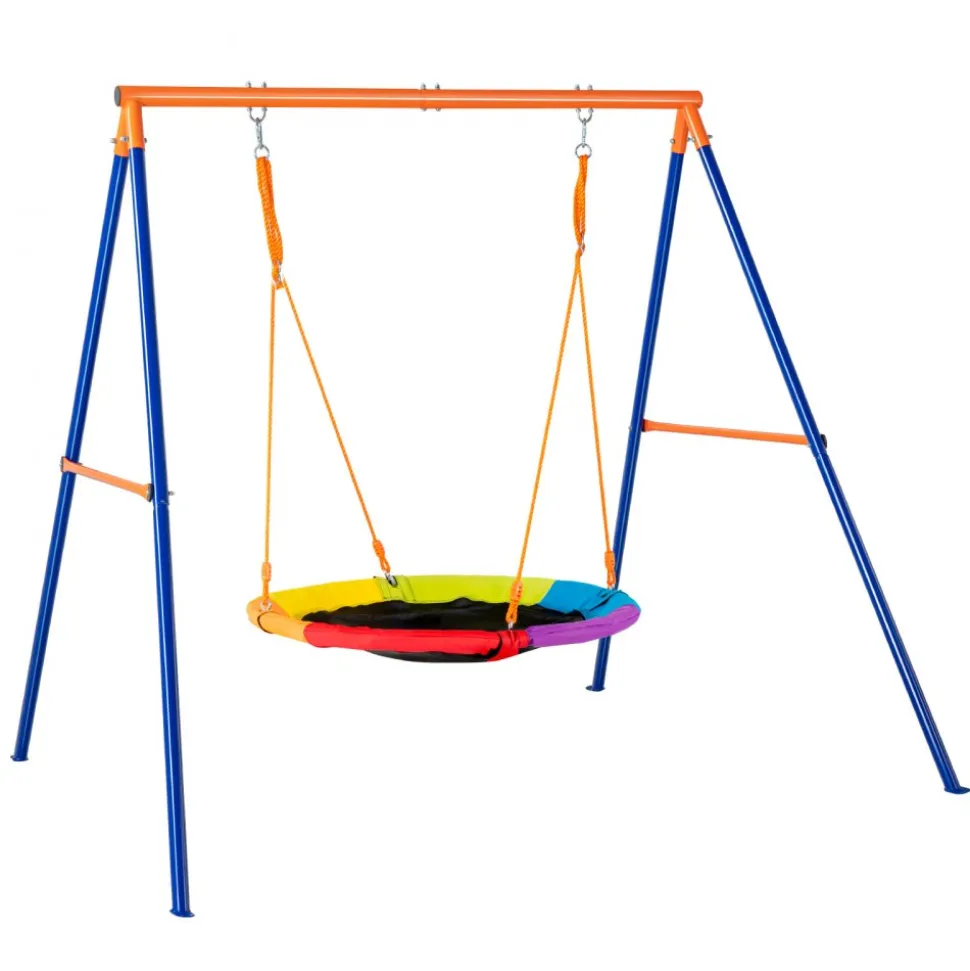 VEVOR Swing Sets for Backyard, 440lbs Load Capacity Swing Set, 40" Saucer Swing Seat with Heavy Duty A-Frame Metal Swing Stand and Adjustable Rope, Easy to Assemble, Swingset Outdoor for Kids