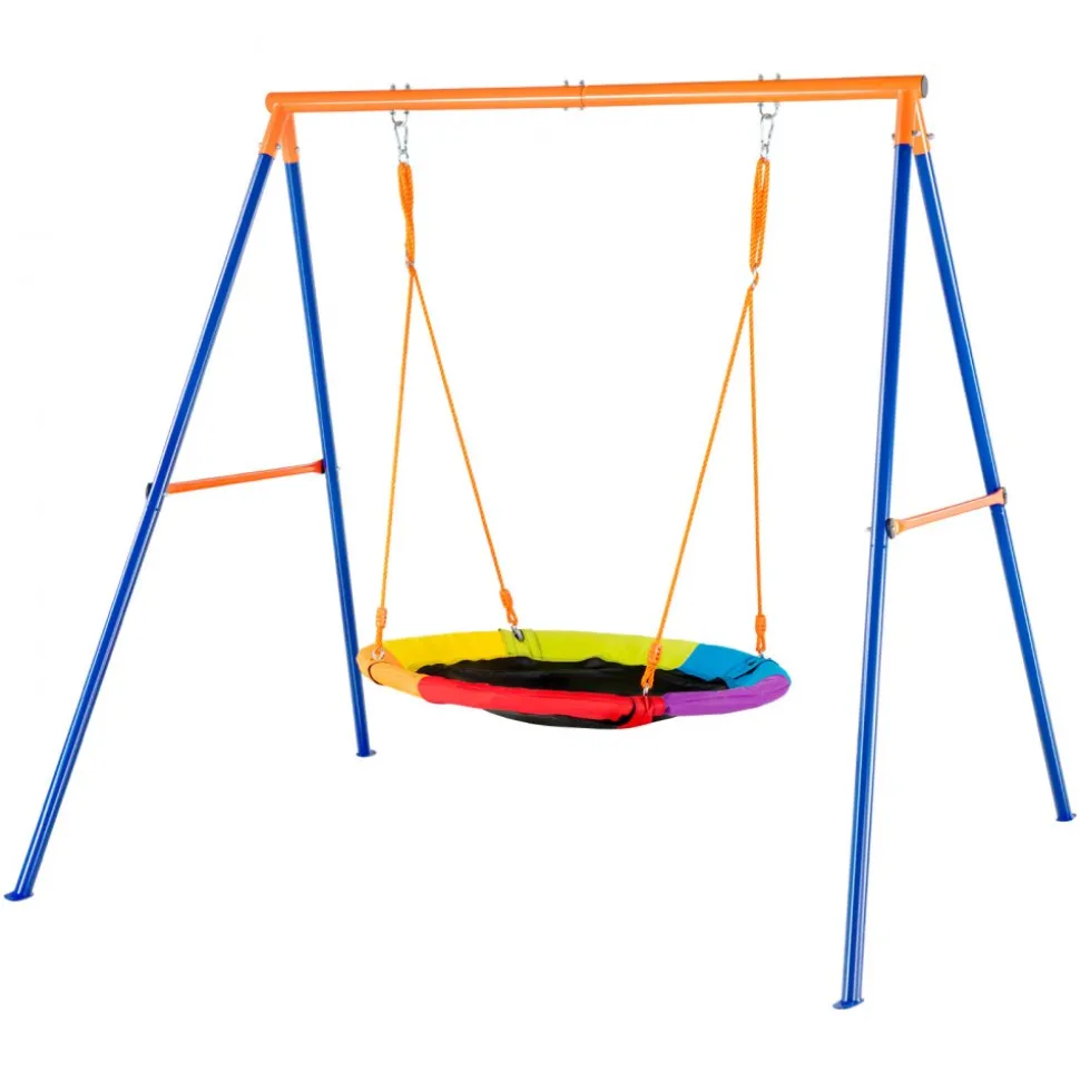 VEVOR Swing Sets for Backyard, 440lbs Load Capacity Swing Set, 40" Saucer Swing Seat with Heavy Duty A-Frame Metal Swing Stand and Adjustable Rope, Easy to Assemble, Swingset Outdoor for Kids