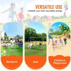 VEVOR Swing Sets for Backyard, 600lbs Load Capacity Swing Set, with 1 Saucer Swing Seat, 2 Belt Swing Seats, Heavy Duty A-Frame Metal Swing Stand and Adjustable Rope, Swingset Outdoor for Kids