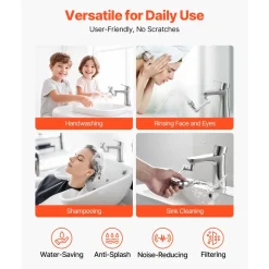 VEVOR 1080° Swivel Faucet Extender, 2 Sprayer Modes Sink Water Faucet Aerator Extension, Kitchen Bathroom Rotatable Spray Attachment with Brass Robotic Arm, Rotating Splash Filter Wash Hand/Hair/Face