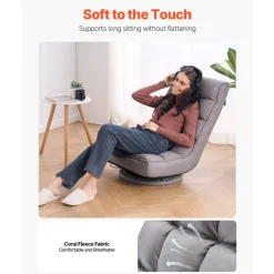 VEVOR Swivel Floor Gaming Chair, 360-Degree Rotating Floor Chair with 4 Adjustable Position Folding Backrest and Lumbar Support, Folding Video Reclining Sofa for Watching TV Reading Playing Game, Gray