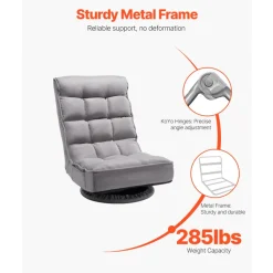 VEVOR Swivel Floor Gaming Chair, 360-Degree Rotating Floor Chair with 4 Adjustable Position Folding Backrest and Lumbar Support, Folding Video Reclining Sofa for Watching TV Reading Playing Game, Gray