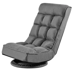 VEVOR Swivel Floor Gaming Chair, 360-Degree Rotating Floor Chair with 4 Adjustable Position Folding Backrest, Metal Frame with Recycled Foam and Linen Fabric, for Watching TV, Reading, Relaxing, Gray