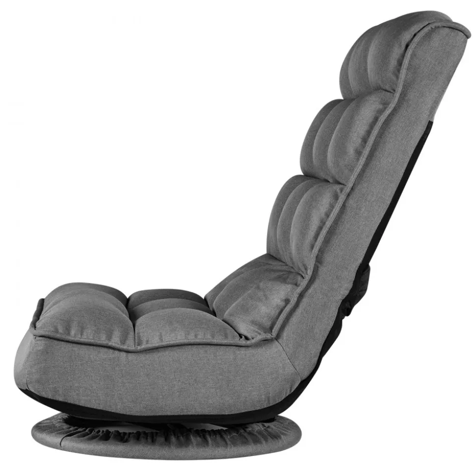 VEVOR Swivel Floor Gaming Chair, 360-Degree Rotating Floor Chair with 4 Adjustable Position Folding Backrest, Metal Frame with Recycled Foam and Linen Fabric, for Watching TV, Reading, Relaxing, Gray