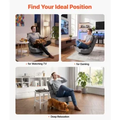 VEVOR Swivel Floor Gaming Chair, 360-Degree Rotating Floor Chair with 4 Adjustable Position Folding Backrest, Metal Frame with Recycled Foam and Linen Fabric, for Watching TV, Reading, Relaxing, Gray