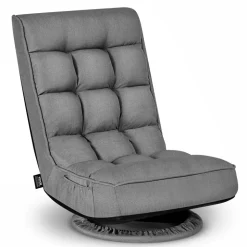 VEVOR Swivel Floor Gaming Chair, 360-Degree Rotating Floor Chair with 4 Adjustable Position Folding Backrest, Metal Frame with Recycled Foam and Linen Fabric, for Watching TV, Reading, Relaxing, Gray