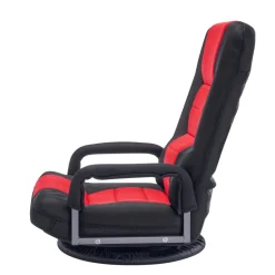 VEVOR Swivel Floor Gaming Chair with Armrests, 360-Degree Rotating Floor Chair with 6 Adjustable Position Folding Backrest and Lumbar Support, Folding Video Reclining Sofa for TV Reading, Red Black