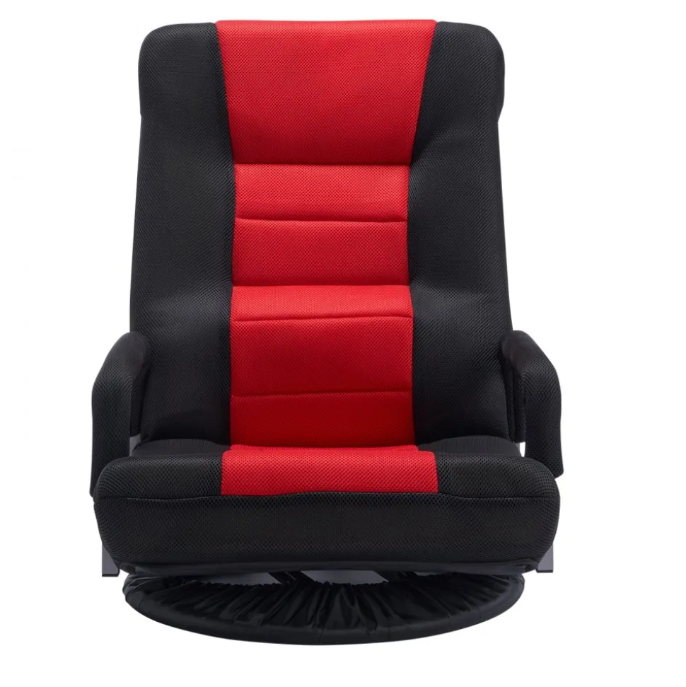 VEVOR Swivel Floor Gaming Chair with Armrests, 360-Degree Rotating Floor Chair with 6 Adjustable Position Folding Backrest and Lumbar Support, Folding Video Reclining Sofa for TV Reading, Red Black
