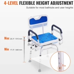 VEVOR Swivel Shower Chair 360 Degree, Adjustable Shower Seat with Pivoting Arms for Inside Showers or Tubs, Non-Slip Rotating Bathtub Shower Chair for Elderly Disabled Injured, 400LBS Capacity
