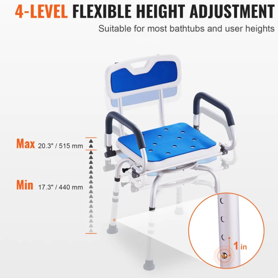 VEVOR Swivel Shower Chair 360 Degree, Adjustable Shower Seat with Pivoting Arms for Inside Showers or Tubs, Non-Slip Rotating Bathtub Shower Chair for Elderly Disabled Injured, 400LBS Capacity