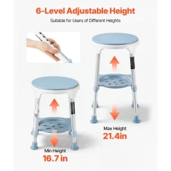 VEVOR Swivel Shower Chair 360 Degree, Height Adjustable Bath Seat for Inside Showers or Tubs, Non-Slip Rotating Bathtub Stool with Storage Tray for Elderly Disabled Injured, 350LBS Capacity