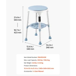 VEVOR Swivel Shower Chair 360 Degree, Height Adjustable Bath Seat for Inside Showers or Tubs, Non-Slip Rotating Bathtub Stool with Storage Tray for Elderly Disabled Injured, 350LBS Capacity