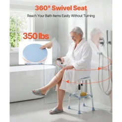 VEVOR Swivel Shower Chair 360 Degree, Height Adjustable Bath Seat for Inside Showers or Tubs, Non-Slip Rotating Bathtub Stool with Storage Tray for Elderly Disabled Injured, 350LBS Capacity