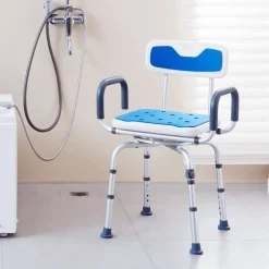 VEVOR Swivel Shower Chair 360 Degree, Adjustable Shower Seat with Pivoting Arms & Padded Bath Seat for Inside Shower or Tub, Non-Slip Rotating Bathtub Chair for Elderly Disabled, 300LBS Capacity