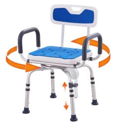 VEVOR Swivel Shower Chair 360 Degree, Adjustable Shower Seat with Pivoting Arms & Padded Bath Seat for Inside Shower or Tub, Non-Slip Rotating Bathtub Chair for Elderly Disabled, 300LBS Capacity