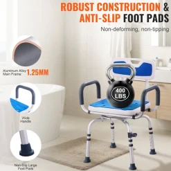 VEVOR Swivel Shower Chair 360 Degree, Adjustable Shower Seat with Pivoting Arms & Padded Bath Seat for Inside Shower or Tub, Non-Slip Rotating Bathtub Chair for Elderly Disabled, 300LBS Capacity