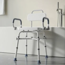 VEVOR Swivel Shower Chair with Arms and Back, 500 lbs Heavy Duty Bench Seat for Inside Shower Stall and Bathtub, Height Adjustable Bathroom Bath Tub Seat for Adults, Seniors, Elderly and Disabled