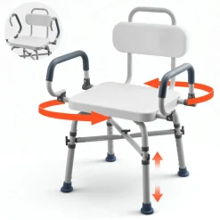 VEVOR Swivel Shower Chair with Arms and Back, 500 lbs Heavy Duty Bench Seat for Inside Shower Stall and Bathtub, Height Adjustable Bathroom Bath Tub Seat for Adults, Seniors, Elderly and Disabled
