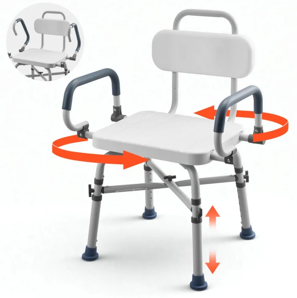 VEVOR Swivel Shower Chair with Arms and Back, 500 lbs Heavy Duty Bench Seat for Inside Shower Stall and Bathtub, Height Adjustable Bathroom Bath Tub Seat for Adults, Seniors, Elderly and Disabled