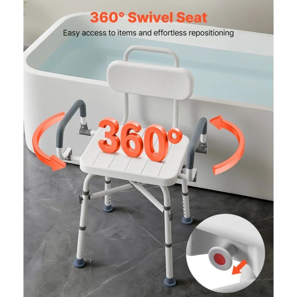 VEVOR Swivel Shower Chair with Arms and Back, 500 lbs Heavy Duty Bench Seat for Inside Shower Stall and Bathtub, Height Adjustable Bathroom Bath Tub Seat for Adults, Seniors, Elderly and Disabled