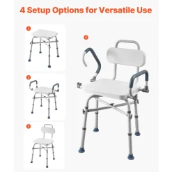 VEVOR Swivel Shower Chair with Arms and Back, 500 lbs Heavy Duty Bench Seat for Inside Shower Stall and Bathtub, Height Adjustable Bathroom Bath Tub Seat for Adults, Seniors, Elderly and Disabled