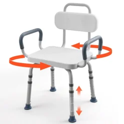 VEVOR Swivel Shower Chair with Arms and Back, 400 lbs Heavy Duty Bench Seat for Inside Shower Stall and Bathtub, Height Adjustable Bathroom Bath Tub Seat for Adults, Seniors, Elderly and Disabled