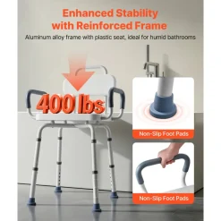 VEVOR Swivel Shower Chair with Arms and Back, 400 lbs Heavy Duty Bench Seat for Inside Shower Stall and Bathtub, Height Adjustable Bathroom Bath Tub Seat for Adults, Seniors, Elderly and Disabled