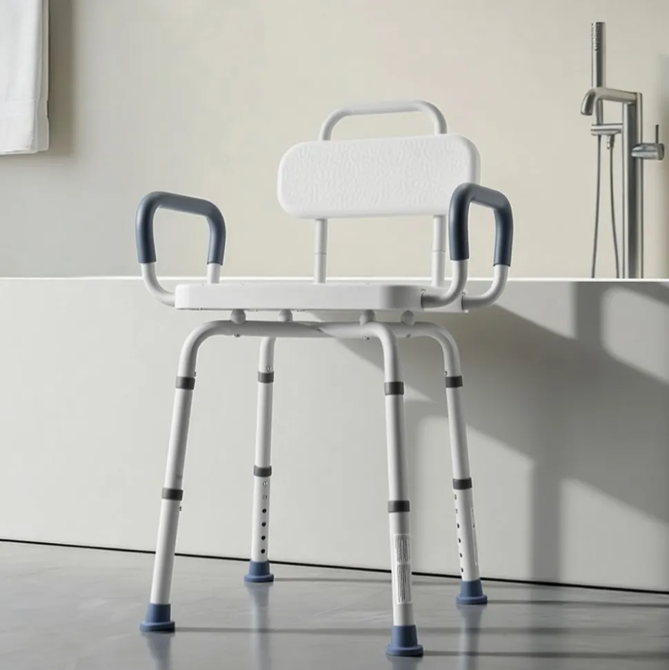 VEVOR Swivel Shower Chair with Arms and Back, 400 lbs Heavy Duty Bench Seat for Inside Shower Stall and Bathtub, Height Adjustable Bathroom Bath Tub Seat for Adults, Seniors, Elderly and Disabled