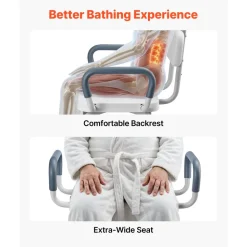 VEVOR Swivel Shower Chair with Arms and Back, 400 lbs Heavy Duty Bench Seat for Inside Shower Stall and Bathtub, Height Adjustable Bathroom Bath Tub Seat for Adults, Seniors, Elderly and Disabled