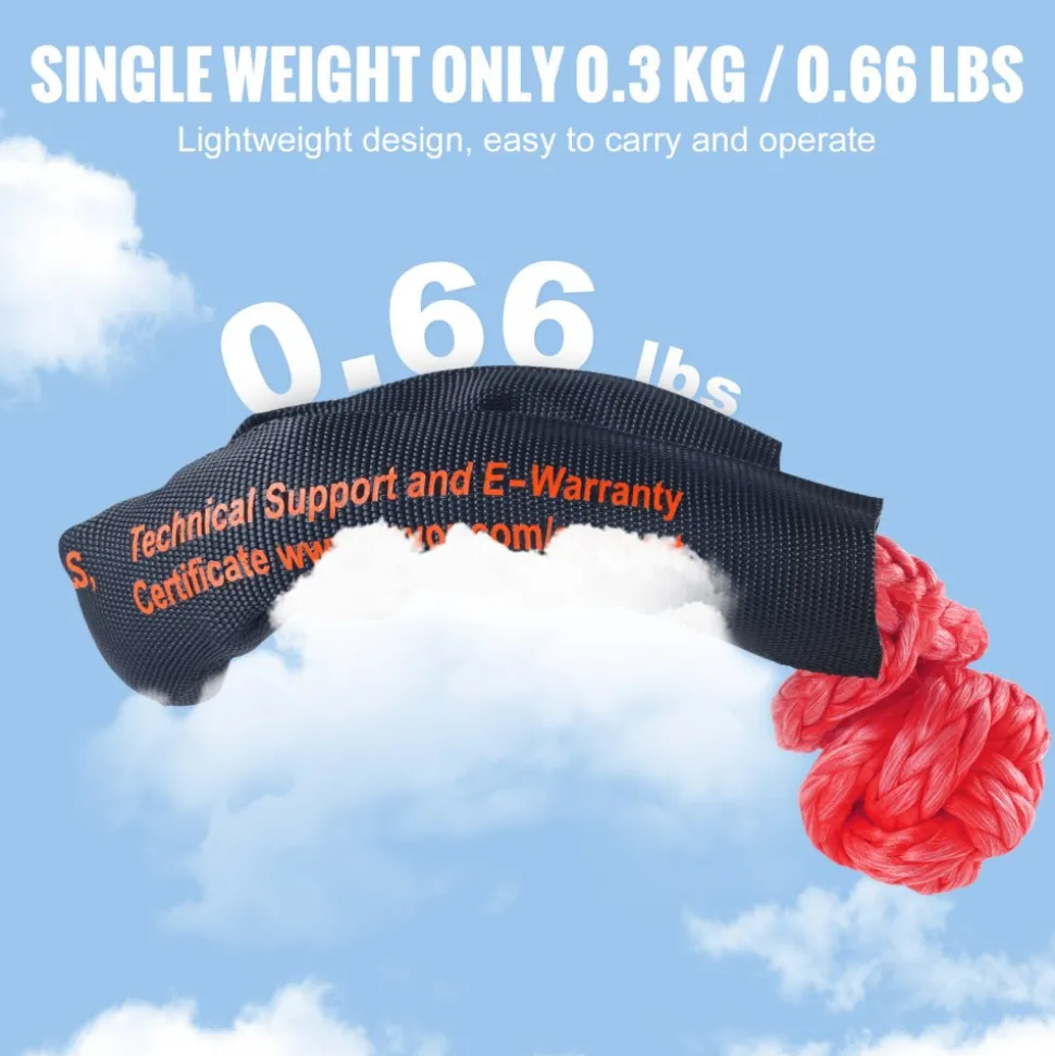 VEVOR Synthetic Soft Shackle, 1/2" x 22" (2 Pack) 44092 lbs (20 Ton) Breaking Strength Recovery Tow Shackles with Extra 2 Sleeves & Storage Bag for UTV, ATV, Trucks, Jeep, Off-Road Vehicles, Red