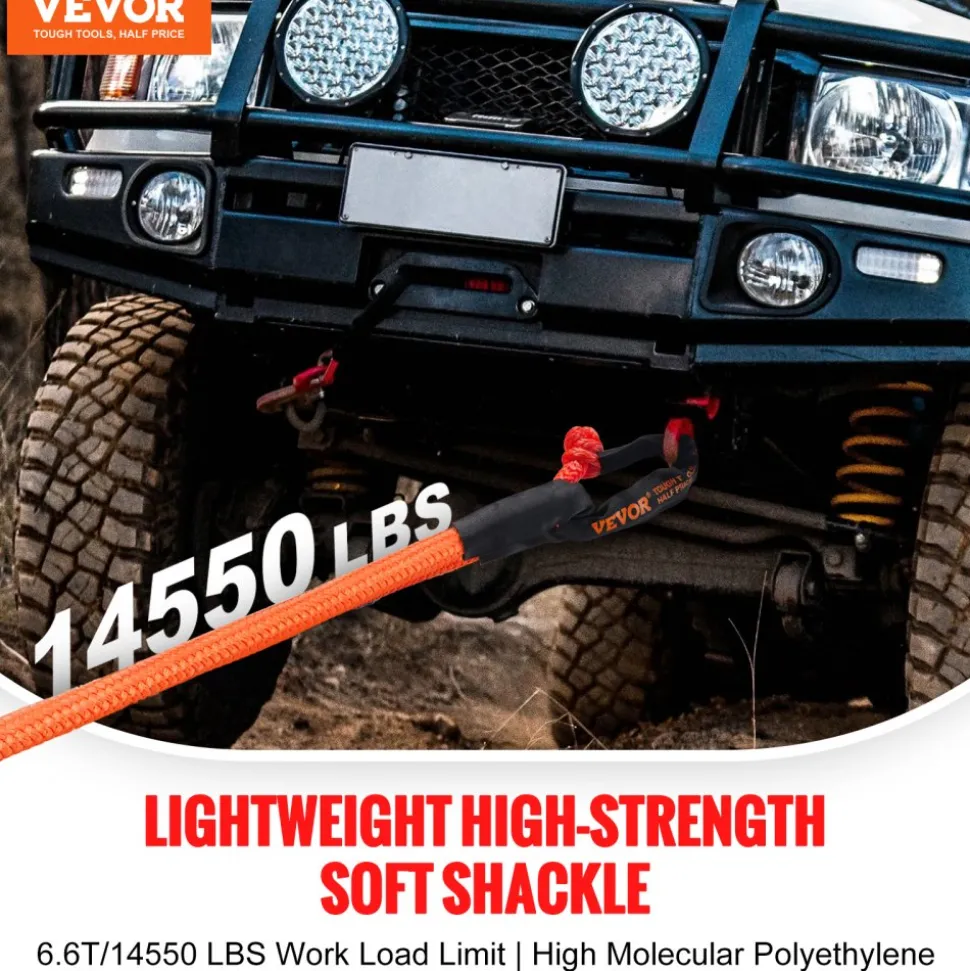 VEVOR Synthetic Soft Shackle, 1/2" x 22" (2 Pack) 44092 lbs (20 Ton) Breaking Strength Recovery Tow Shackles with Extra 2 Sleeves & Storage Bag for UTV, ATV, Trucks, Jeep, Off-Road Vehicles, Red