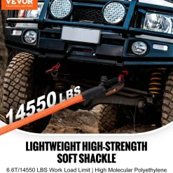 VEVOR Synthetic Soft Shackle, 1/2" x 22" (2 Pack) 44092 lbs (20 Ton) Breaking Strength Recovery Tow Shackles with Extra 2 Sleeves & Storage Bag for UTV, ATV, Trucks, Jeep, Off-Road Vehicles, Black