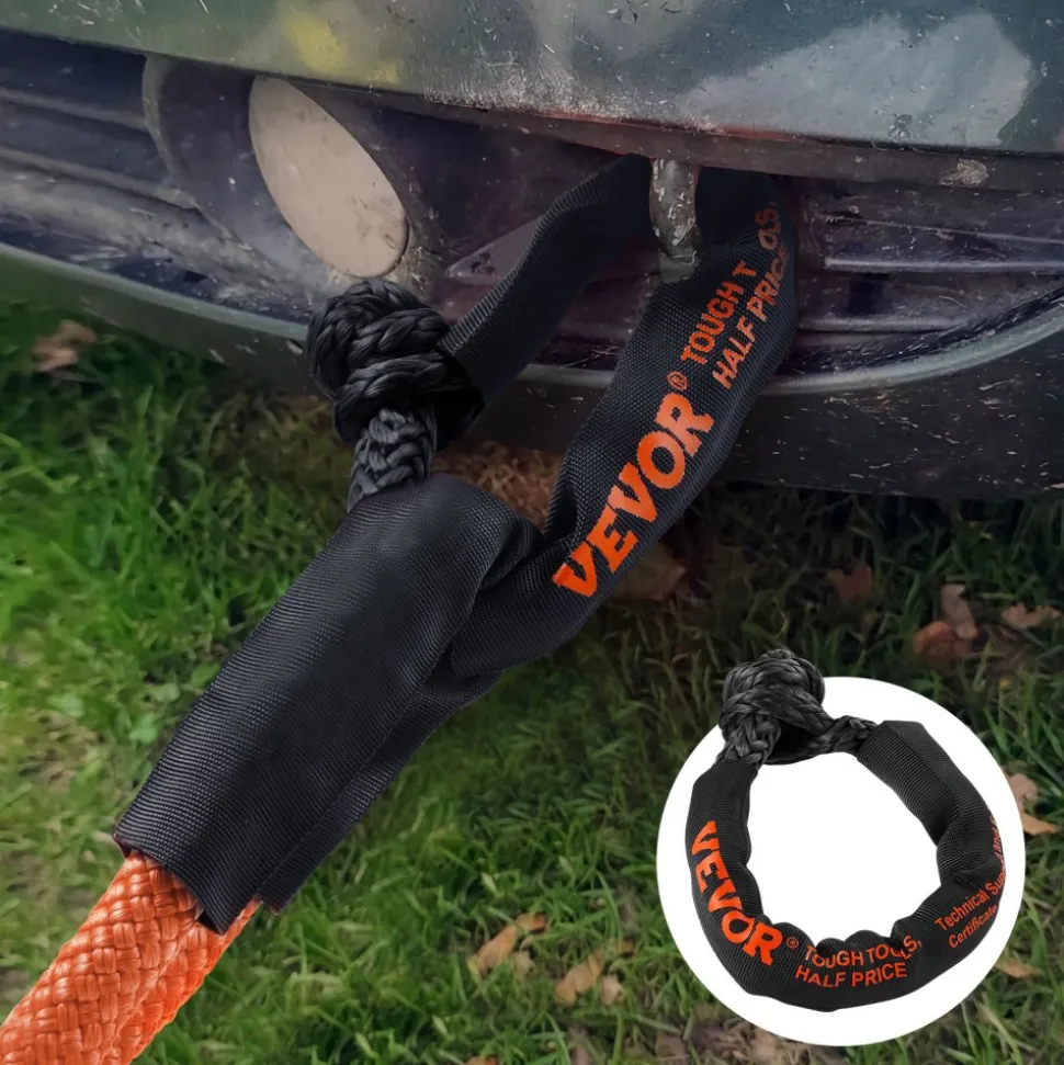 VEVOR Synthetic Soft Shackle, 1/2" x 22" (2 Pack) 44092 lbs (20 Ton) Breaking Strength Recovery Tow Shackles with Extra 2 Sleeves & Storage Bag for UTV, ATV, Trucks, Jeep, Off-Road Vehicles, Black